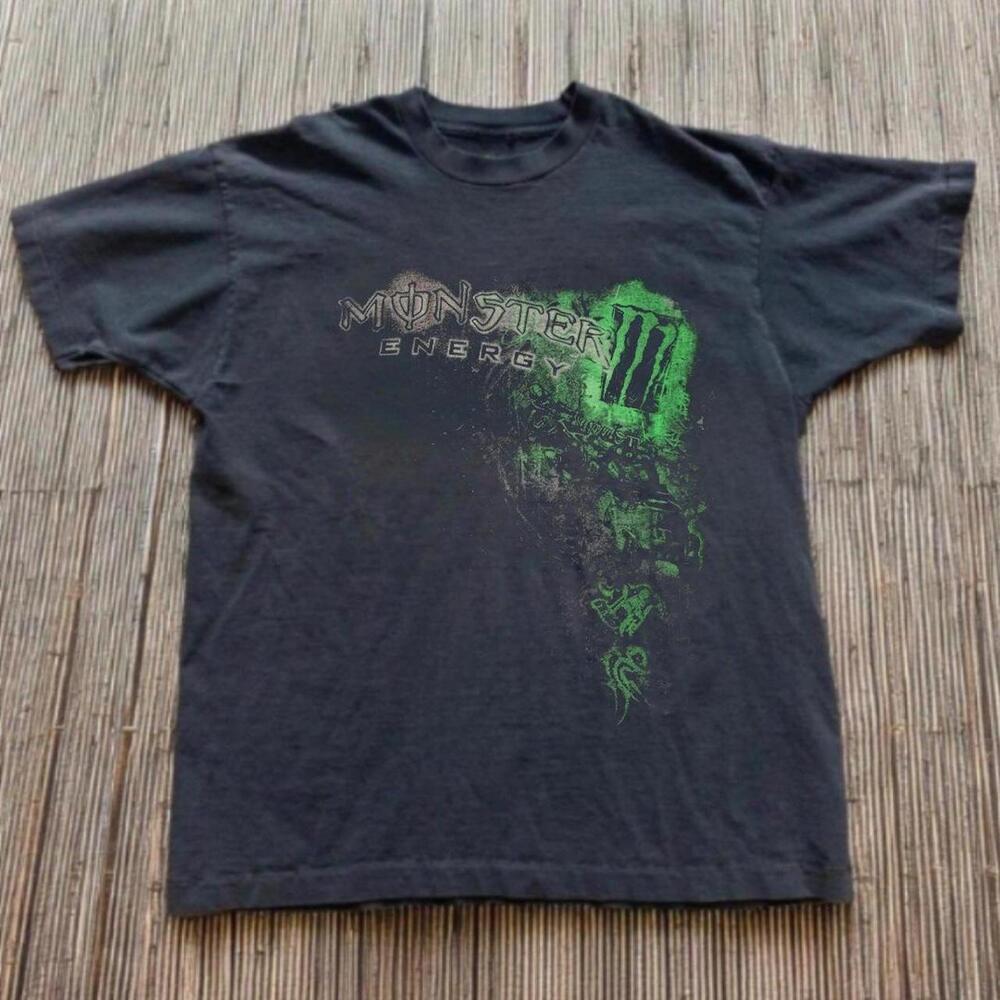 Gildan Men Black T-Shirt, Black Monster Energy T-Shirt With Green Accents